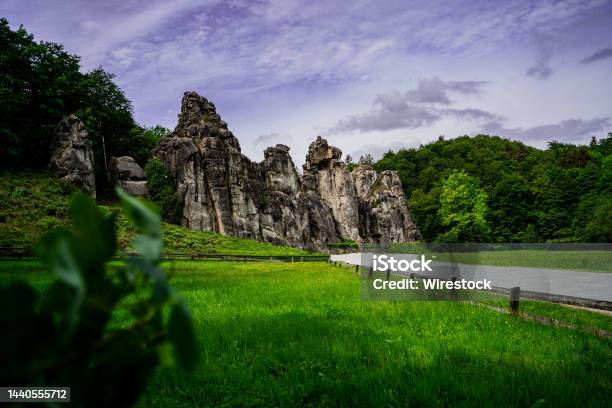 Externsteine Cliffs In Hornbad Meinberg Germany Stock Photo - Download Image Now - Cliff, Color Image, Europe