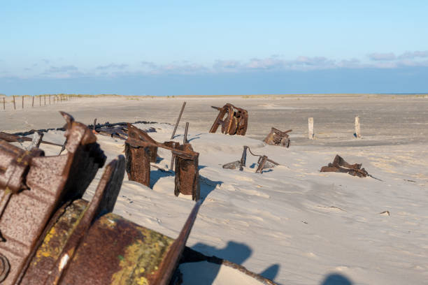 istock Sunny day with shipwrecks on a sandy beach in Norderney 1440559058