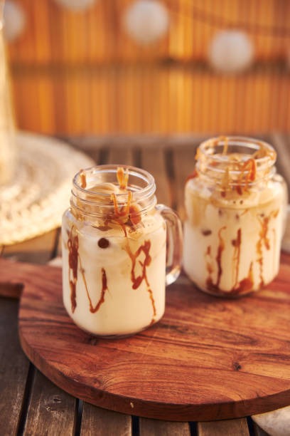 istock Vertical shot of delicious Dalgona Coffees with caramel 1440559097