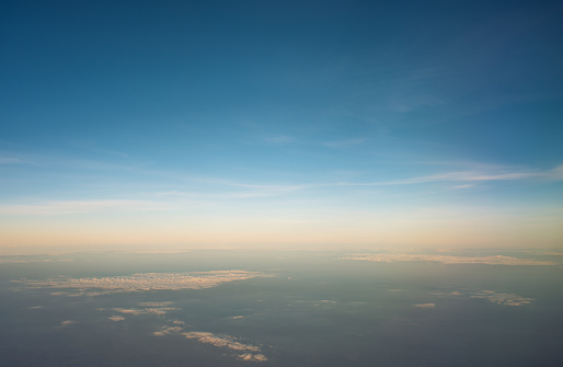 Wide scenics aerial view sunset flying above cloudy the white clouds sky