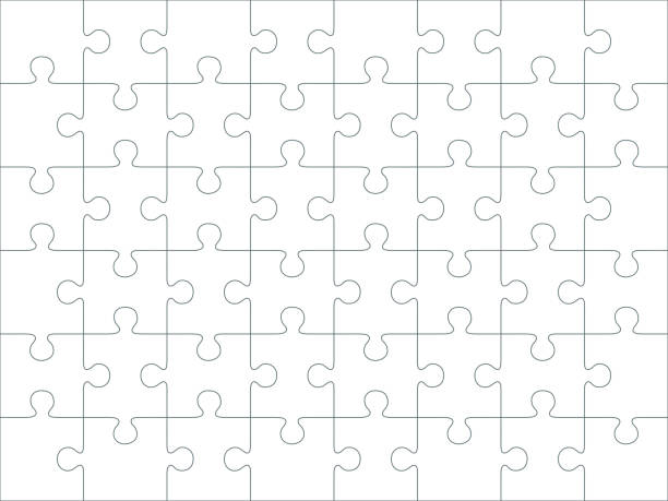 ilustrações de stock, clip art, desenhos animados e ícones de jigsaw blank template or cutting guidelines of 48 pieces, 6 x 8 tiles vector puzzle game - isolated on white white background six objects group of objects