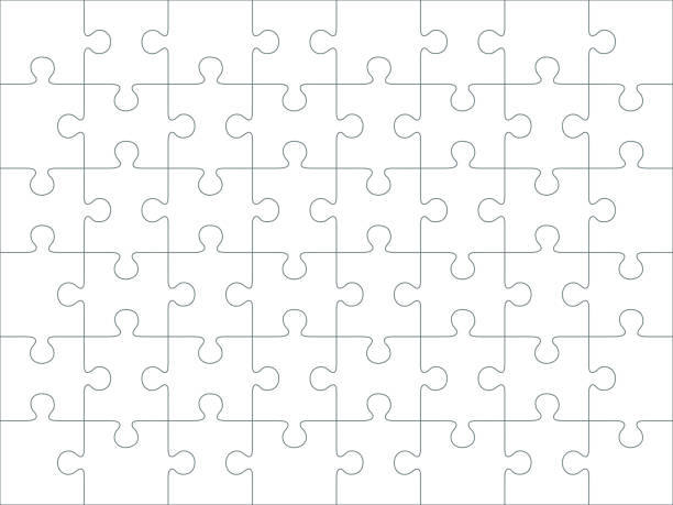 jigsaw blank template or cutting guidelines of 48 pieces, 6 x 8 tiles vector puzzle game - bilmece oyunu illüstrasyonlar stock illustrations
