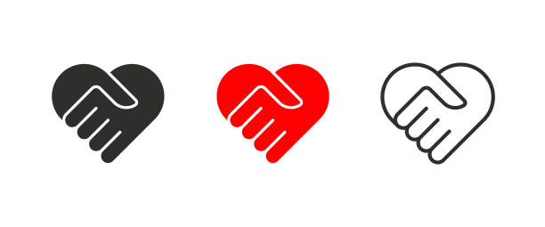 uścisk dłoni logo serca w płaskim stylu. ikona izolowany - human hand handshake teamwork business stock illustrations