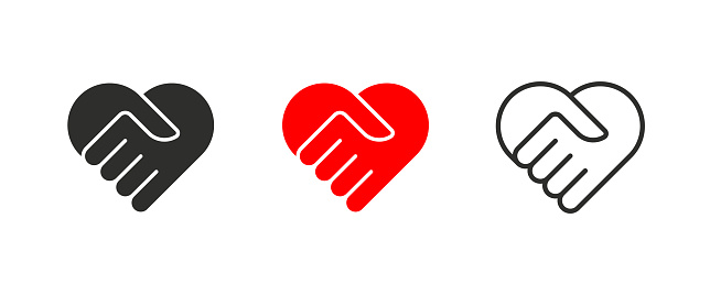 Handshake heart logo in flat style. isolated icon