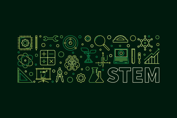 stem-vektor horizontal modernes grünes banner oder illustration - stem stock-grafiken, -clipart, -cartoons und -symbole