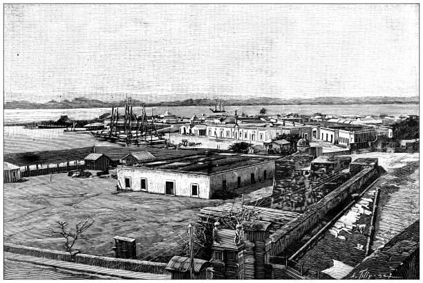 antique image: customs and arsenal of san juan, puerto rico - arsenal stock illustrations