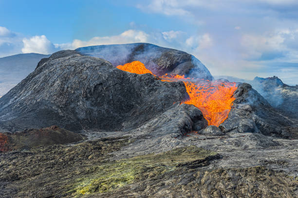 istock Volcanic crater in Iceland with lava 1440563323