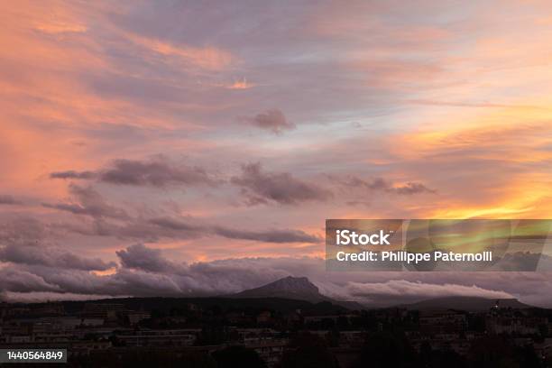 The Sainte Victoire Mountain In The Light Of A Cloudy Autumn Morning Stock Photo - Download Image Now