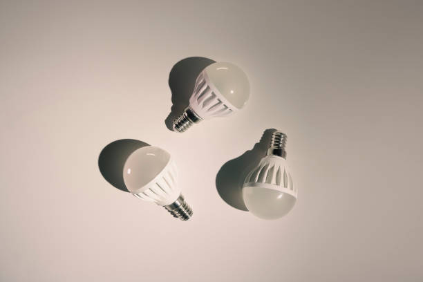 istock Three LED lights on a white background. Energy saving technology. Low angle of illumination. 1440565675