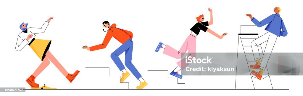 Falling People Clumsy Characters Fall Down Set Stock Illustration -  Download Image Now - Adult, Banana, Banana Peel - iStock