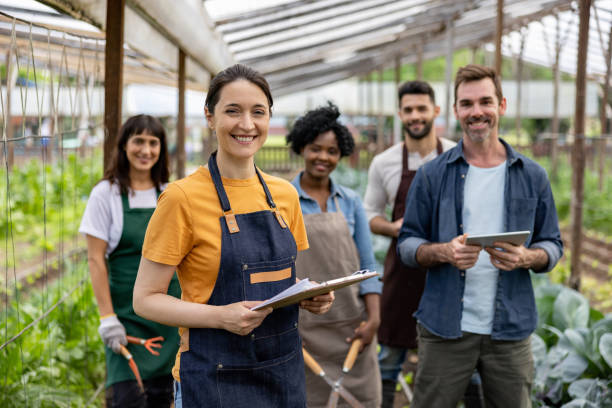 istock Group of farm workers working at an organic lettuce farm 1440572066