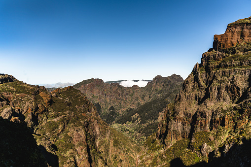 Beautiful view of the mountain landscape in Madeira on a sunny day.