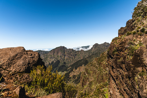 Beautiful view of the mountain landscape in Madeira on a sunny day.