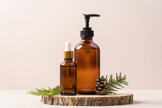 Concept of winter skin care, cosmetic gifts for Christmas and New Year stock photo