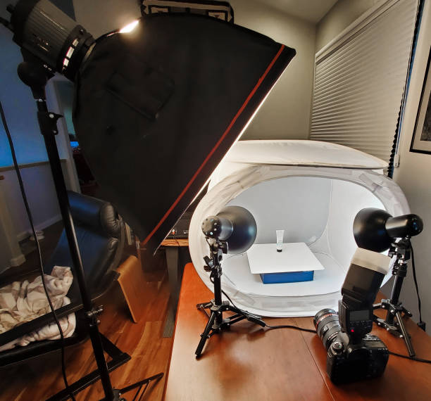 Tabletop lightbox studio for product photography at home. stock photo