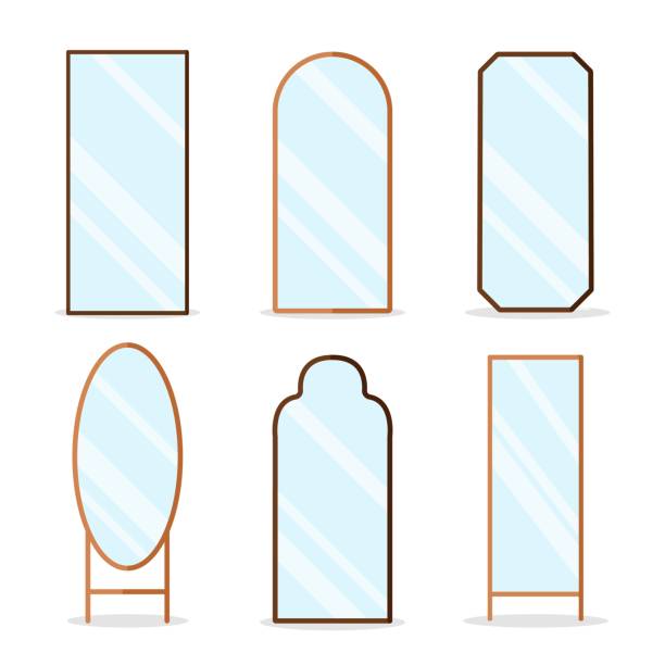 Set of various mirrors in cartoon style. Vector illustration of large mirrors for home interiors white background. Set of various mirrors in cartoon style. Vector illustration of large mirrors for home interiors on white background. frangula alnus stock illustrations
