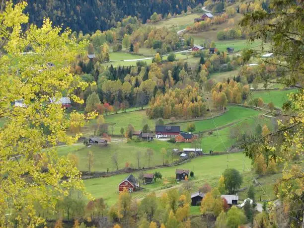 Hjartdal, a small village in Telemark, Norway, in beautiful autumn colors