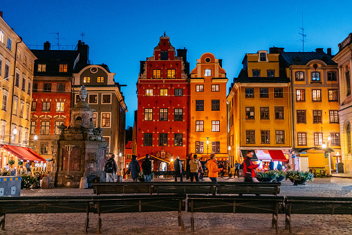 Old town in Stockholm, Sweden at night.