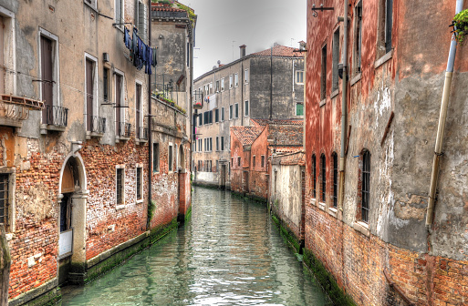 Canal in Venice with ancient hoses, Venice, Italy (HDR)