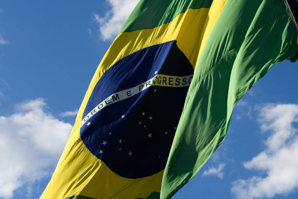 istock Close up on a Brazilian flag waving 1440576785