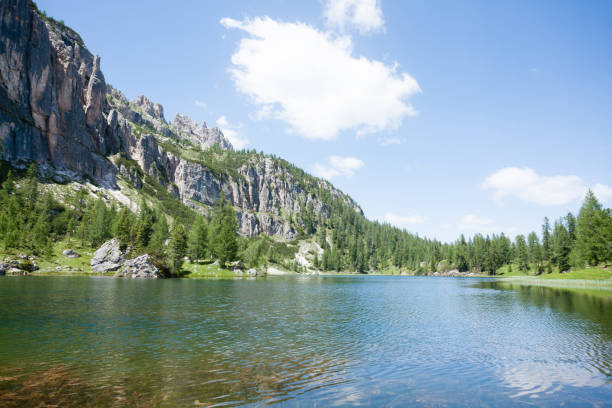 istock Federa alpine lake landscape, italian dolomites panorama 1440579248