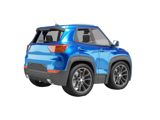 istock 3d illustration of blue car rear view on white background no shadow 1440582339