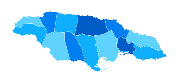 illustrations, cliparts, dessins animés et icônes de jamaïque carte bleue détaillée avec les régions - falmouth jamaica