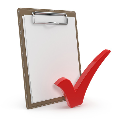 Checklist and Red Check Mark , This is a 3d rendered computer generated image. Isolated on white.