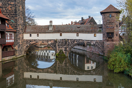 Nuremberg, Germany, November 2022: Henkerbrücke over Pegnitz River in the Old Town
