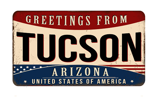 Greetings from Tucson vintage rusty metal sign on a white background, vector illustration