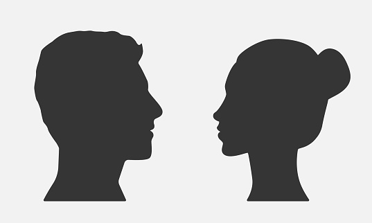 Man and woman silhouette profile view. Avatar icon vector illustration