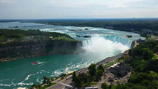 An aerial scene of the Horseshoe Falls at Niagara Falls, Ontario, Canada