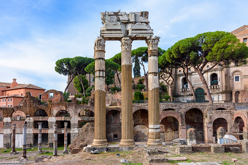 Temple of Venus Genetrix columns in Roman Forum, Rome, Italy