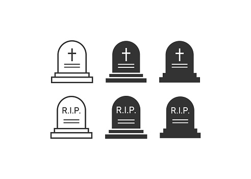 Deadth icon set. Grave illustration symbol. Sign tombstone vector flat.