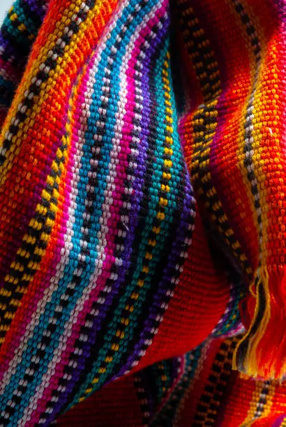 Detail of handmade textile by Mayan Indians in Guatemala, colorful cotton