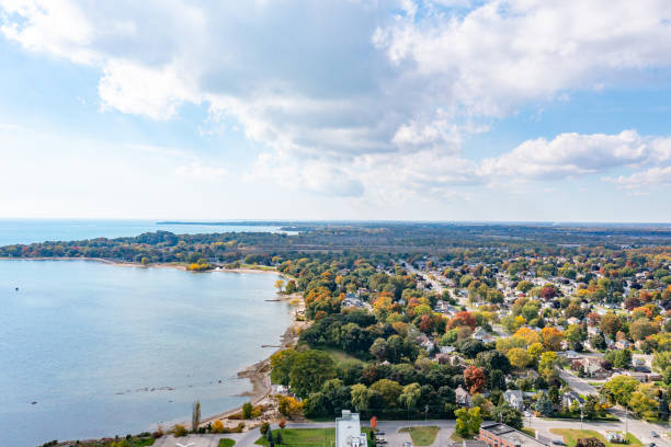 Aerial view H.H. Knoll Lakeview Park and Marine, Port Colborne, Canada stock photo