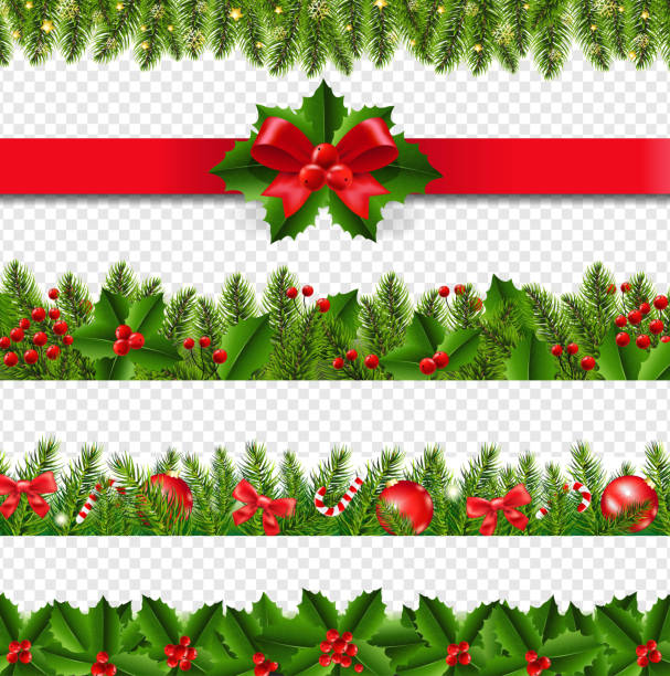 christmas border big set átlátszó háttér - girland témájú stock illusztrációk