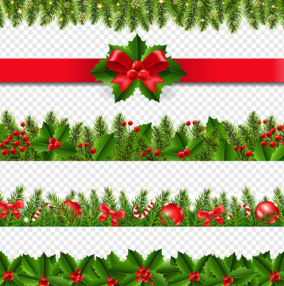 Christmas Border Big Set Transparent Background With Gradient Mesh, Vector Illustration
