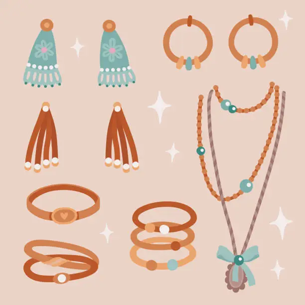 Vector illustration of Boho juewelry set