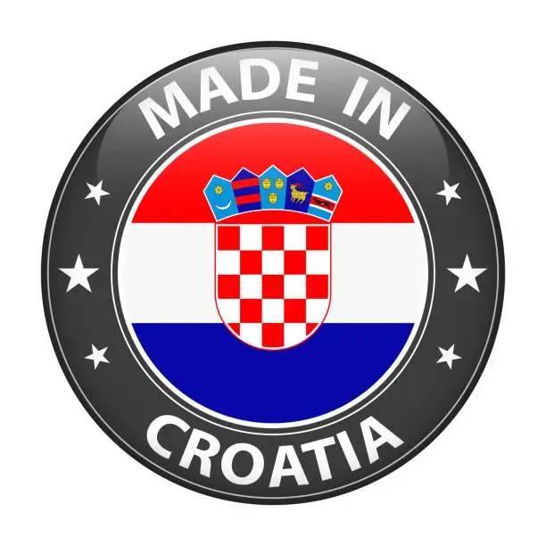 Vector illustration of Made in Croatia badge vector. Sticker with stars and national flag. Sign isolated on white background.