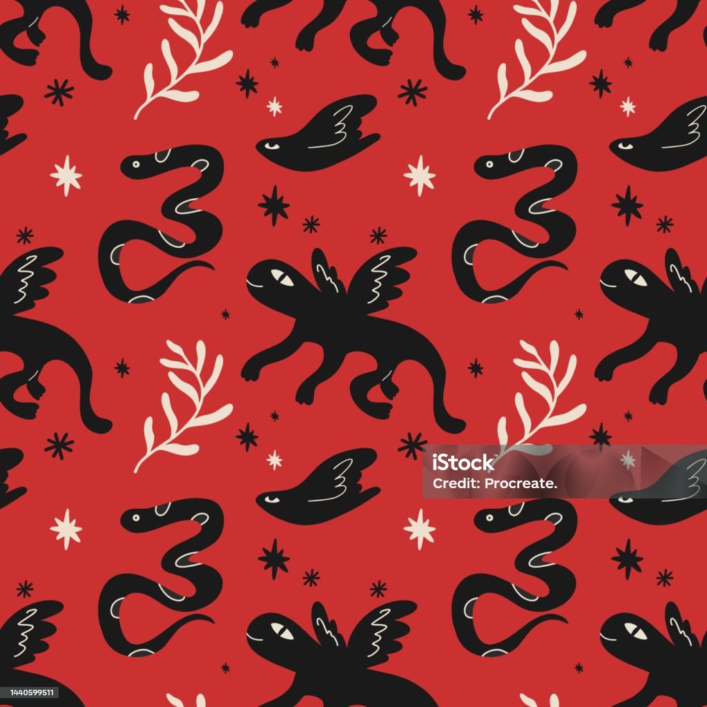 Fictional Pattern Seamless Pattern With Various Strange Creatures Imaginary Monsters ...
