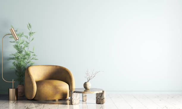 istock Interior with armchair and floor lamp, wall with copy space. 3d rendering 1440601665