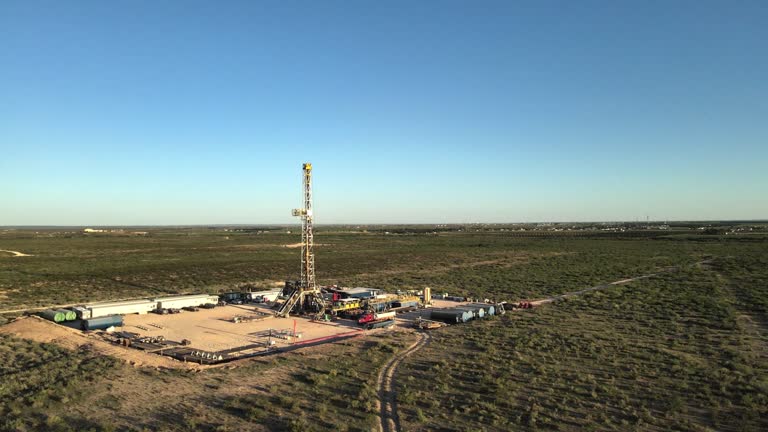Afternoon Drone Drilling Rig Platform in Western New Mexico, West Texas, Oil And Gas Industry