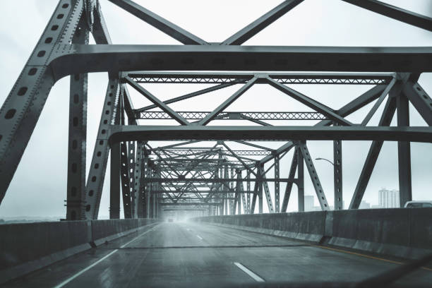 The Murray Baker Bridge in a rain storm stock photo
