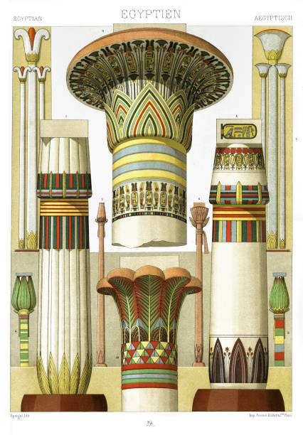 egyptian - the columns and supporting columns of the vegetal principle (9 muster), von color ornament 1886. - editions stock-grafiken, -clipart, -cartoons und -symbole