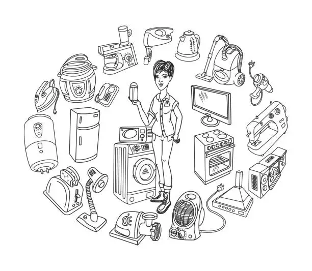 Vector illustration of Appliances Doodles Set