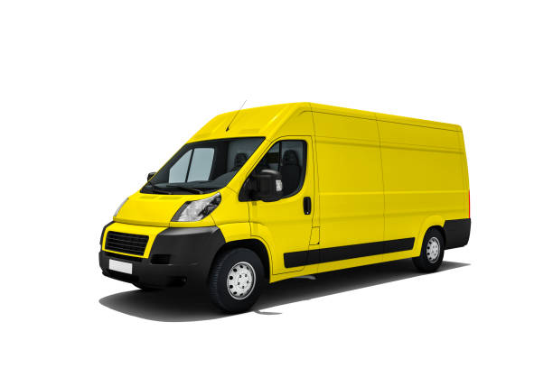 istock yellow colored van in front of white background 1440610729