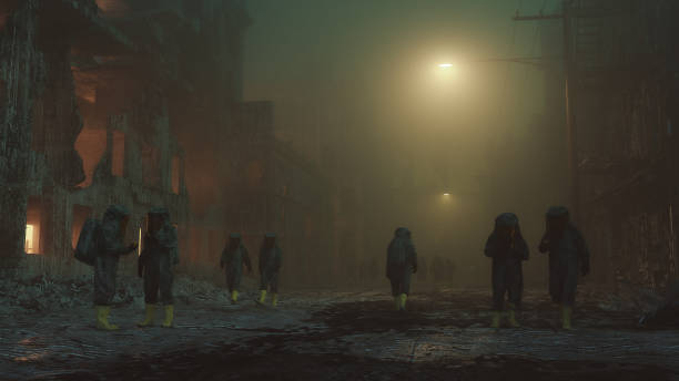 istock Depressing futuristic destroyed urban environment 1440610962