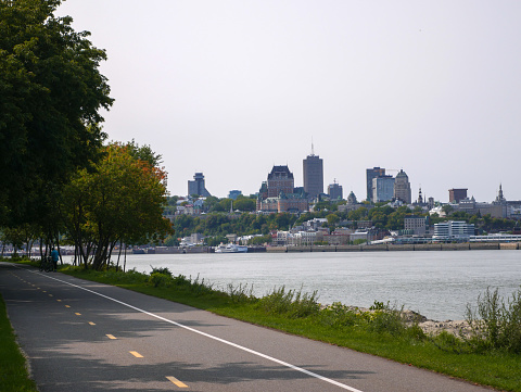 Bike Lane in Lévis near St. Laurent River and Great View of Québec City