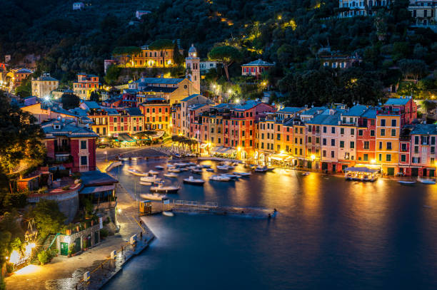 Townscape of Portofino by night - fotografia de stock